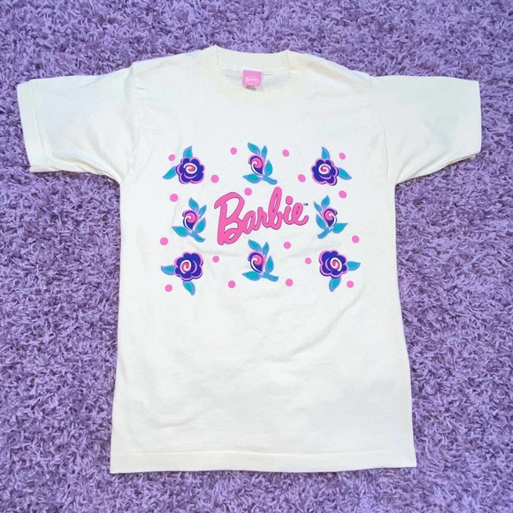 M/L Vintage 1996 Barbie Mattel Single Stitch Puff Paint Logo T-Shirt - Picture 3 of 9